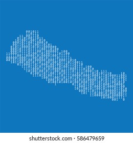 Nepal country map made from digital binary code