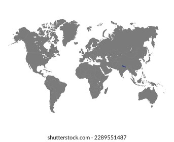 Nepal country selected on world map