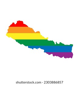 Nepal country silhouette. Country map silhouette in rainbow colors of LGBT flag.