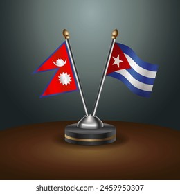 Nepal and Cuba table flags relation with gradient backgrund. Vector Illustration