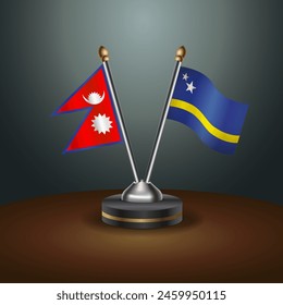 Nepal and Curacao table flags relation with gradient backgrund. Vector Illustration