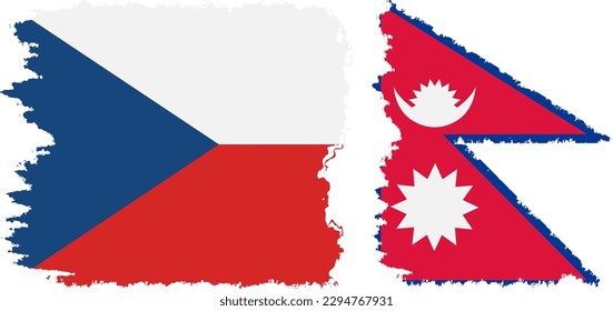 Conexión de banderas gruesas de Nepal y la República Checa, vector