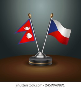 Nepal and Czech Republic table flags relation with gradient backgrund. Vector Illustration