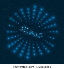 Nepal digital map. Glowing rays radiating from the country. Network connections and telecommunication design. Vector illustration.