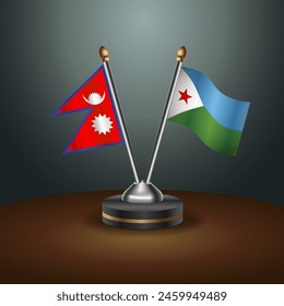 Nepal and Djibout table flags relation with gradient backgrund. Vector Illustration