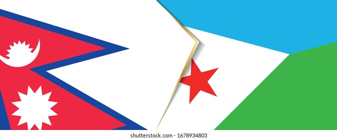 Nepal and Djibouti flags, two vector flags symbol of relationship or confrontation.