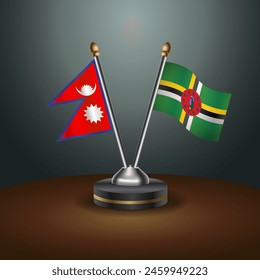 Nepal and Dominica table flags relation with gradient backgrund. Vector Illustration