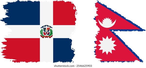 Nepal and Dominican Republic grunge flags connection, vector