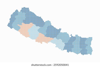 Nepal dotted map. Digital style map of the country on a white background. Nepal shape with square dots. Colored dots style. Small size squares. Awesome vector illustration.