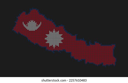 Nepal gepunktete Kartenflagge mit Grunge-Textur im Mosaik-Dot-Stil. Abstrakte Pixelvektorgrafik einer Landkarte mit Halbfone-Effekt für Infografik. 