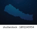 Nepal dotted map in futuristic style, glowing outline made of stars lines dots. Communication, internet technologies concept on dark blue space background. Vector illustration.