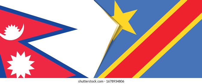 Nepal and DR Congo flags, two vector flags symbol of relationship or confrontation.