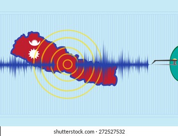 Nepal Earthquake Concept. Powerful Record Of Quake On Seismic Monitor. Editable EPS10 Clip Art.