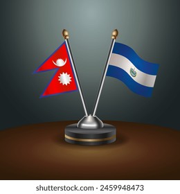 Nepal and El Salvador table flags relation with gradient backgrund. Vector Illustration