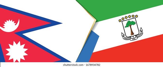 Die Flaggen Nepals und Äquatorialguineas, zwei Flaggen der Vektorillustration, symbolisieren Beziehungen oder Konfrontation.