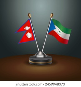 Nepal and Equatorial Guinea table flags relation with gradient backgrund. Vector Illustration