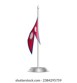 Nepal Flagge - 3D Mini-Flagge hängt an Desktop-Flagpol. Für die Konferenz- oder Gipfelvorstellung geeignet. Vektorgrafik mit Schatten.