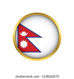 Nepal flag button, Golden on a white background,flag of Nepal Round badge or icon isolated. Vector illustration.