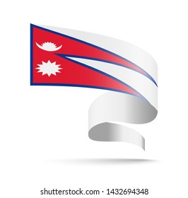 Nepal flag in the form of wave ribbon vector illustration on white background.