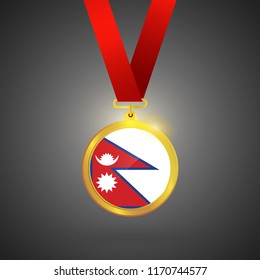 Nepal Flag in gold Medal, Golden Badge, Sport Game Golden Challenge Award. Vector Illustration.