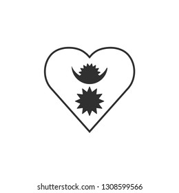 Nepal flag icon in a heart shape in black outline flat design. Independence day or National day holiday concept.