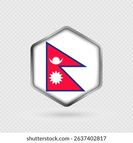 Nepal Flag Icon in Hexagon Shape.