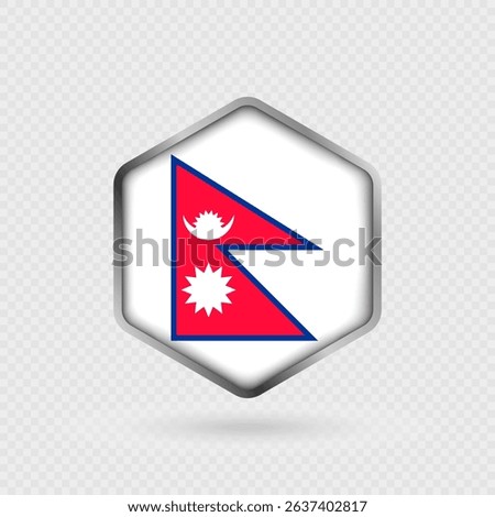 Nepal Flag Icon in Hexagon Shape.