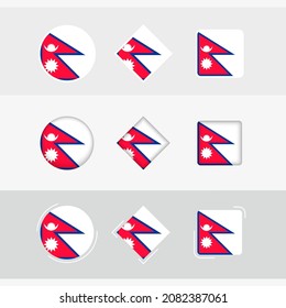 Nepal Fahne Symbole gesetzt, Vektorflagge von Nepal. Drei Versionen von Icon.