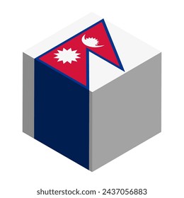 Nepal flag - isometric 3D cube isolated on white background. Vector object.