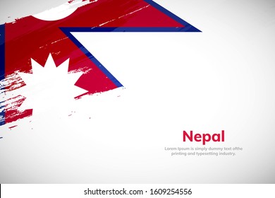 Nepal flag made in brush stroke background. National day of Nepal. Creative Nepal national country flag icon. Abstract painted grunge style brush flag background.