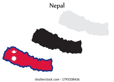 Nepal flag and map shape black and gray color. EPS.file.