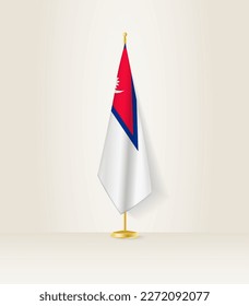 Nepal flag on a flag stand. Vector illustration.