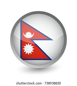 Nepal Flag Round Glossy Icon. Vector illustration.