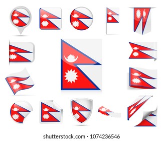 Nepal Flag Set - Vector Illustration