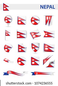Nepal Flag Set - Vector Illustration