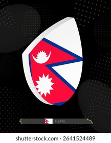 Nepal Flag Shield icon in 3D on Dark Modern Abstract Rugby Background. Perfect for sports events, heritage themes, national celebrations, and patriotic designs.
