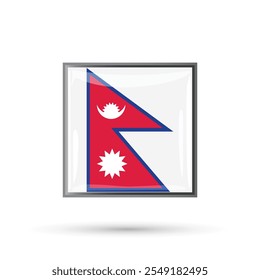 Ilustración vectorial brillante brillante 3D cuadrada de la bandera de Nepal aislada en el fondo blanco. Día de la constitución de Nepal 19 de septiembre, día de la república de Nepal 28 de mayo. Bandera nepalí con fines educativos en línea, Anuncios