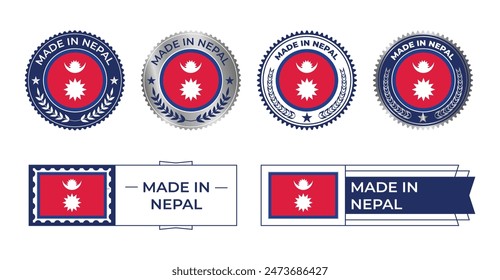 In: Nepal Flag Stamp. Hergestellt in Stempel isoliert in weißem Hintergrund. Symbol, Vektorgrafik, Icon, Illustration.