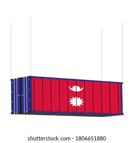 Nepal flag symbol on cargo containers hang by chain, the concept import and export business of country.