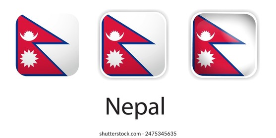 Nepal flag vector icons set in the shape of rounded square