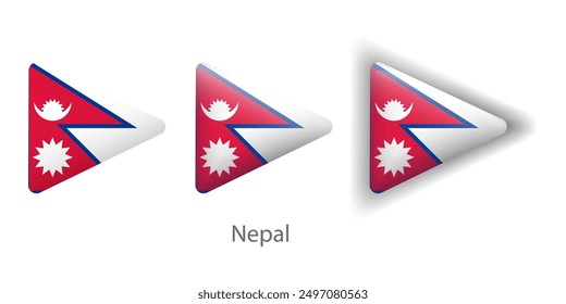 Iconos del vector de la bandera de Nepal fijados en forma de triángulo redondeado