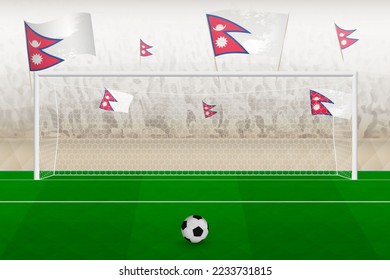 Nepal football team fans with flags of Nepal cheering on stadium, penalty kick concept in a soccer match. Sports vector illustration.