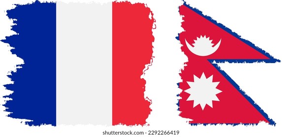 Nepal and France grunge flags connection, vector