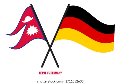 Nepal and Germany Flags Crossed And Waving Flat Style. Official Proportion. Correct Colors.