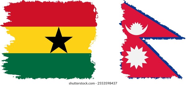 Nepal and Ghana grunge flags connection, vector