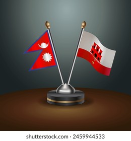 Nepal and Gibraltar table flags relation with gradient backgrund. Vector Illustration