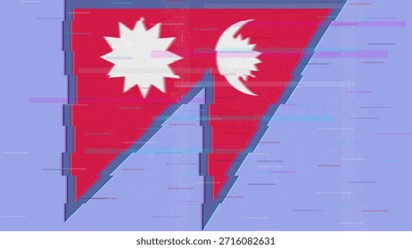 Nepal Vector Video de bandera de falla, distorsión dividida RGB, ilustración digital abstracta del marco