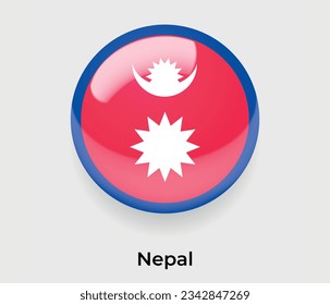 Nepal lustroso bandera nacional burbuja forma redonda icono de ilustración vectorial