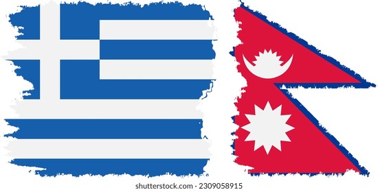 Verbindung mit Nepal und Griechenland mit Grunge-Flaggen, Vektorgrafik