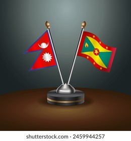 Nepal and Grenada, table flags relation with gradient backgrund. Vector Illustration